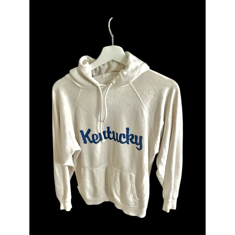 VelvaSheen Kentucky 70's Hoodie White Distressed Sz Medium Afterhoods Style - Picture 2 of 14